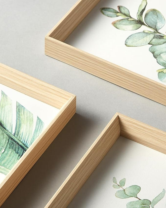 Framed Wall Art,Minimalist Botanical Canvas Wall Art for Living Room,12x16in Plant Wood High-Framed Design Flower Green Eucalyptus Leaf Artworks Prints Poster for Bathroom,Bedroom Set of 3