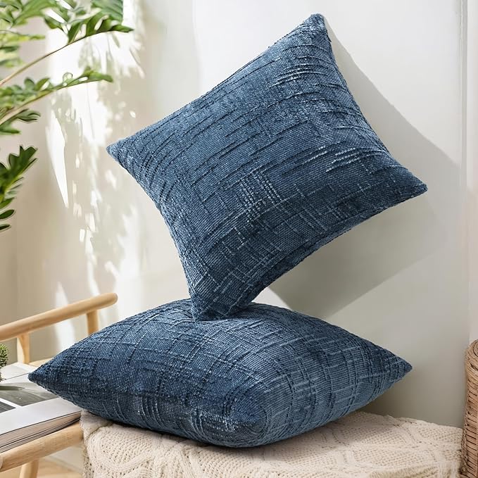 decorUhome Navy Blue Chenille Throw Pillow Covers 26x26 Set of 2 Thick Textured Slubby Couch Pillow Covers Farmhouse Accent Modern Neutral Decorative Pillow Cases for Bed Sofa Living Room