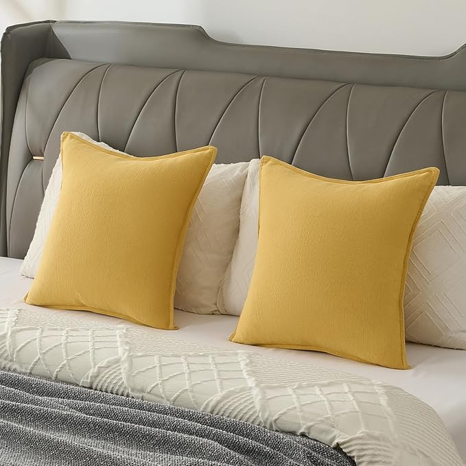 FUTEI Mustard Yellow Chenille Throw Pillow Covers 26x26 Inch Set of 2,Edges Double-Stitched Euro Pillow Shams,Modern Home Decor for Couch Living Room