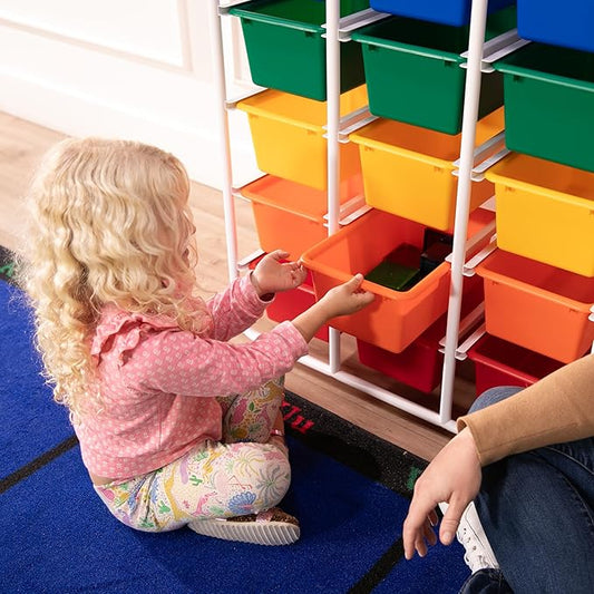 ECR4Kids 5-Tier Storage Rack with 15 Cubby Bins 5x3, Multipurpose Organization, Assorted