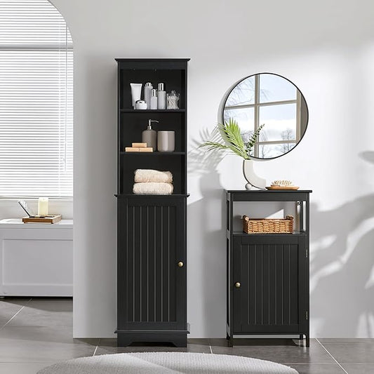 Yaheetech 60.5" Freestanding Bathroom Storage Cabinet, Tall Slim Floor Cabinet with 3 Shelves & Door, Space Saving Organizer, Home Storage Furniture, Black