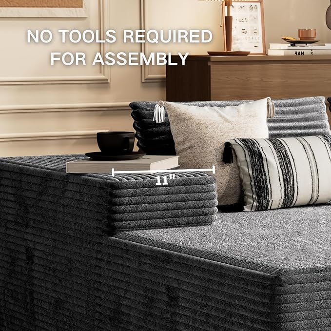 Kingdura 105.5'' Cloud Sectional Couch with L-Shape Chaise, Grey Modern Modular Sofa with Deep Seat, Corduroy Fabric, No Assembly Required, Upholstered Couches for Living Room Bedroom