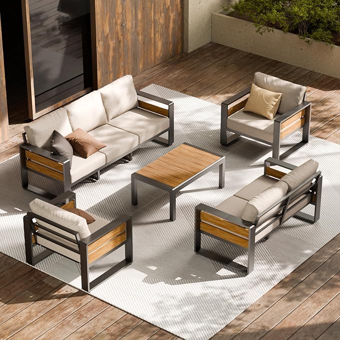 ZANDOR Aluminum Outdoor Patio Furniture - 2 Pcs Armchairs and Coffee Table, All-Weather Metal Modern Outside Furniture with Washable Thick Cushion for Garden/Backyard/Porch, Grey