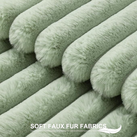 Pallene Faux Fur Plush Throw Pillow Covers 20x20 Set of 2, Luxury Soft Fluffy Striped Decorative Pillow Covers for Sofa, Couch, Living Room, Sage Green