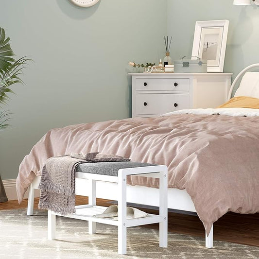 SONGMICS Shoe Rack Bench with Cushion Upholstered Padded Seat, Storage Shelf, Shoe Organizer, Holds Up to 350 lb, Ideal for Entryway Bedroom Living Room Hallway Garage Mud Room Gray and White ULBS65WN