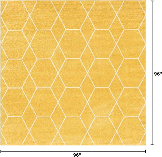 Unique Loom Trellis Frieze Collection Area Rug - Geometric (7' 10" Square, Yellow/ Ivory)