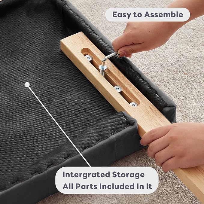 Upholstered Full Headboard, Button Diamond Tufted Headboard with Adjustable Height and Solid Wood Leg, Velvet Padded Headboards for Full Size Bed, Modern Head Board, Dark Grey