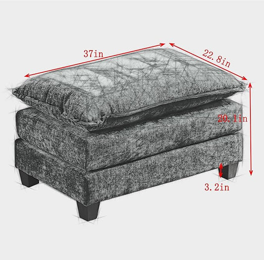Aoowow Matching Ottomans for Cloud Sofas,Modern Chenille Upholstered Ottoman for Living Room Bedroom,Fluffy Footstool Extention for The Cloud Couches,Soft Comfy Cushioned Footrest (Beige, Ottoman)