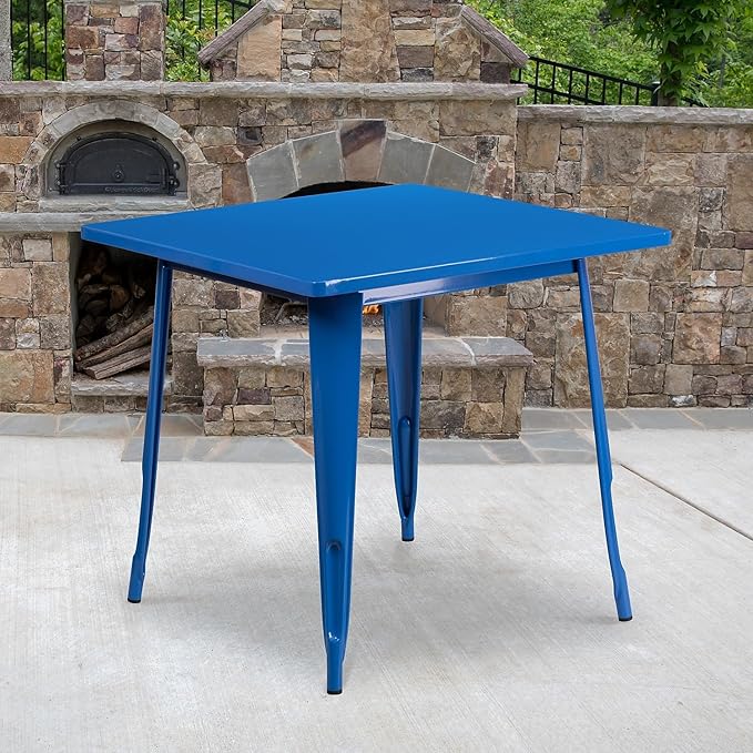 Flash Furniture Felix Commercial Grade 31.5" Square Blue Metal Indoor-Outdoor Table