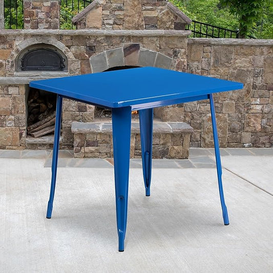 Flash Furniture Felix Commercial Grade 31.5" Square Blue Metal Indoor-Outdoor Table