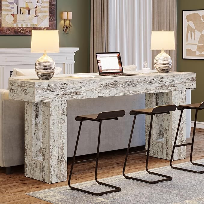 Tribesigns 63-Inch Long Console Table, Farmhouse Wooden Sofa Table Behind The Couch, Narrow Entryway Table for Entrance, Hallway, Living Room (Distressed White)