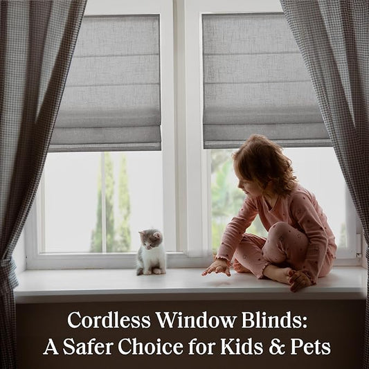 Madison Park Kyler Cordless Roman Shades - Single Panel, Lightweight Linen Blend Fabric, Natural Design, Easy Installation, Light Filtering Window Blind, Bedroom, Living Room Decor 27" W x 64" H Grey