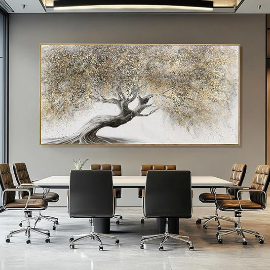 SDYA Nature Pictures Wall Decor Botanical Picture Prints 29"x58" Large Canvas Wall Art for Living Room Grey and Gold Artwork for Dining Room