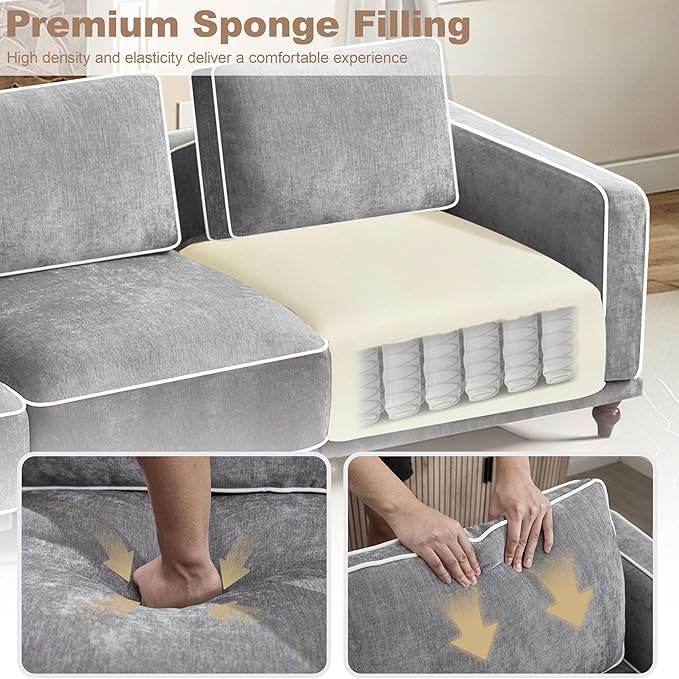 35" Square Ottoman for Modular Couch Sectional Sofa,Movable Footstool with Wooden Legs for Living Room Bedroom,Comfy Thicked Cushion Upholstered Foot Rest,Light Grey