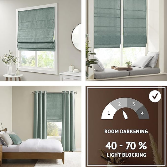 Madison Park Cordless Roman Shades Faux Silk Shade with Sheen 1-Panel Privacy, Room Darkening, Energy Efficient, Thermal Insulated Window Blind for Bedroom, Living Room Décor, 39"W x 64"L Como, Green