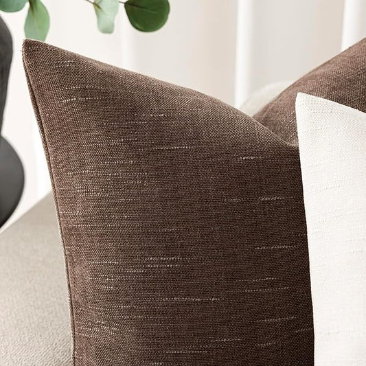 Foindtower Pack of 2 Soft Textured Chenille Throw Decorative Pillow Covers Lumbar Accent Solid Cushion Cover Cozy Neutral Farmhouse Pillow Case for Couch Sofa Bedroom Living Room 12x24 Inch, Chocolate