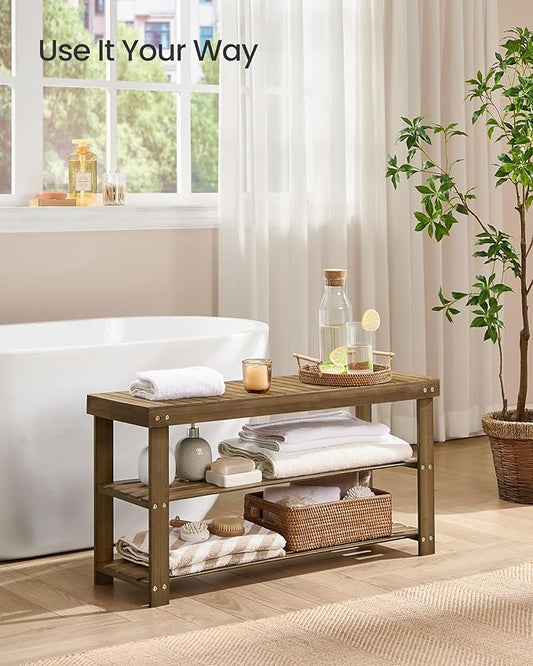 SONGMICS Shoe Rack Bench, 3-Tier Bamboo Shoe Storage Organizer, Entryway Bench, Holds Up to 286 lb, 11.3 x 35.4 x 17.8 Inches, for Entryway Bathroom Bedroom, Yellow Brown ULBS090K01