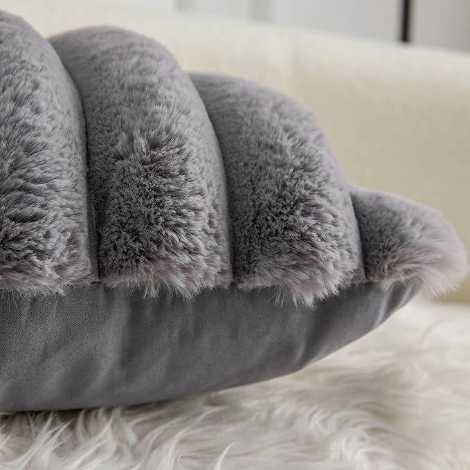 Neelvin Grey Faux Fur Cozy Soft Striped Decorative Throw Pillow Covers 18x18 inch Set of 2,Velvet Pillowcase Cushion Case for Sofa Couch