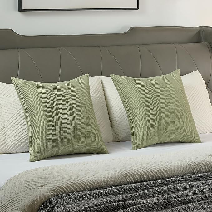 FUTEI Sage Green Chenille Throw Pillow Covers 24x24 Inch Set of 2,Soft Wide Chevron Textured European Pillow Shams,Farmhouse Home Decor for Couch Bed Living Room