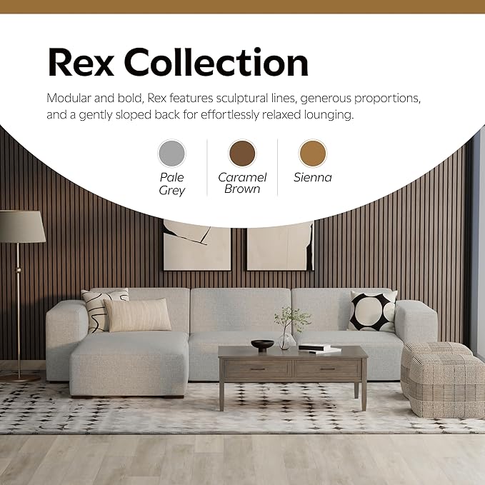 SIMPLIHOME Rex Left-Facing Modular Sectional Sofa in 100% Recycled Polyester Tightly Woven Performance Fabric, Pale Grey, 102-inches Wide, 4-Seater L-Shaped Couch with Left Chaise for Living Room