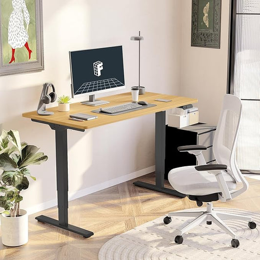 FLEXISPOT E6 3 Stages Dual Motor Electric Standing Desk 48x30 Inch Whole-Piece Board Height Adjustable Electric Sit Stand Desk(Black Frame + Maple Desktop, 2 Packages)