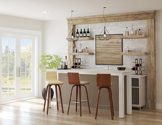 Vienna 30" Swivel Bar Stool in Walnut Wood Finish with Cream Faux Leather - Set of 4