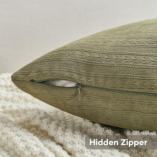 FUTEI Olive Green Decorative Throw Pillow Covers 20x20 Inch Set of 2,Soft Cozy Wheat Ear Striped Patterns Cushion Cases,Modern Home Decor for Couch Bed Living Room
