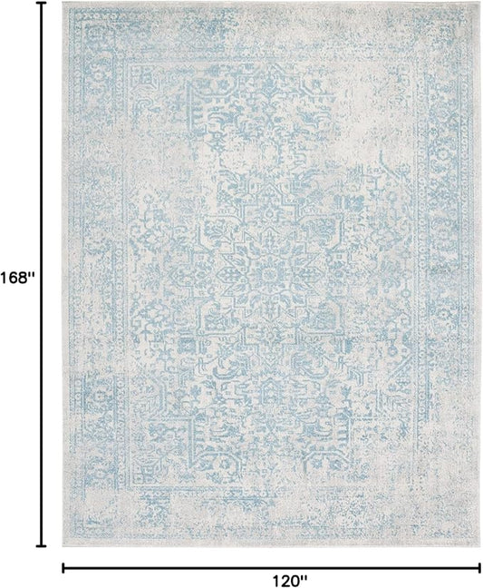 SAFAVIEH Area Rug 10x14 - Evoke Collection - Large - Ivory & Aqua, Distressed Design, Non-Shedding & Easy to Clean, Ideal for Living Room, Bedroom, Dining Space (EVK256J)