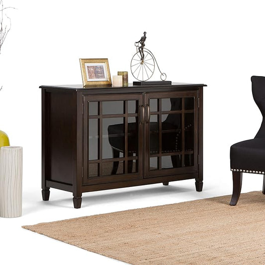 SIMPLIHOME Connaught SOLID WOOD 46 inch Wide Traditional Low Storage Cabinet in Dark Chestnut Brown for the Living Room, Entryway and Family Room