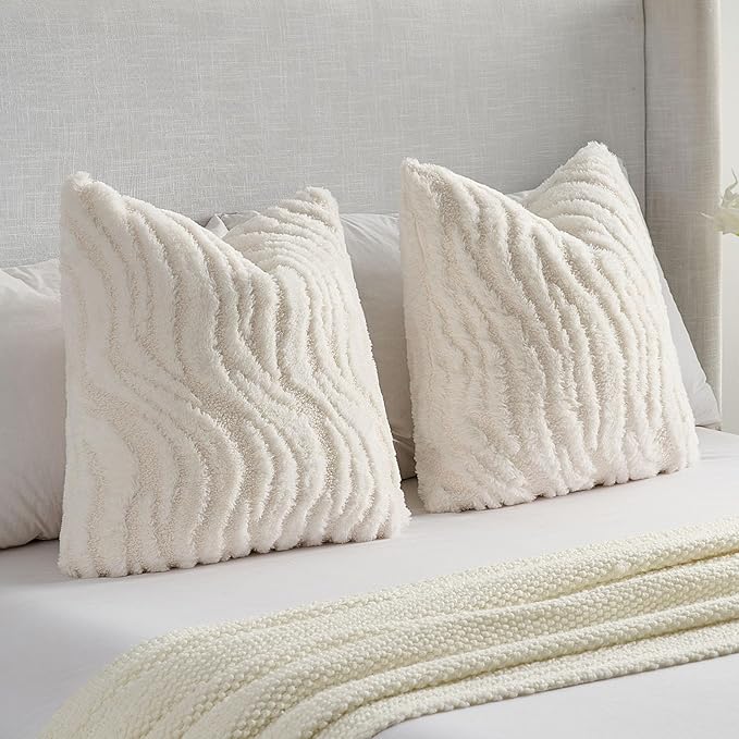 FUTEI White Decorative Throw Pillow Covers 20x20 Inch Set of 2,Soft Faux Fur Geometric Shapes Texture Cushion Case,Boho Home Decor for Couch Bed Living Room