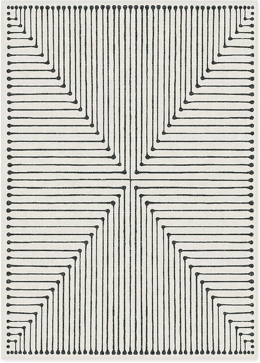 RUGGABLE x Jonathan Adler Machine Washable Modern Area Rug– Inkdrop Black & Ivory 10x14, Stain-Resistant, Non-Slip – Large Rugs for Living Room, Bedroom, Hallway, Entryway & Office–with Cushioned Pad
