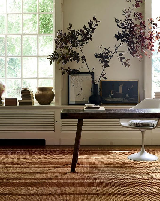 Loloi Leanne Ford Weatherstaff Collection WTS-04 Cinnamon/Natural 2'-3" x 3'-9" Accent Rug Jute, Striped, Neutral, Entryway, Mudroom, Bathroom, and Kitchen