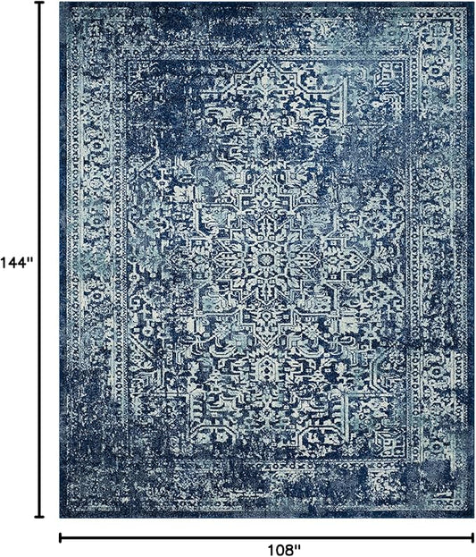 SAFAVIEH Area Rug 9x12 - Evoke Collection - Large - Navy & Ivory, Distressed Design, Non-Shedding & Easy to Clean, Ideal for Living Room, Bedroom, Dining Space (EVK256A)