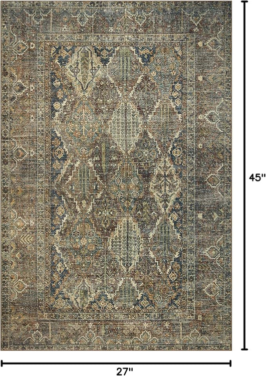Loloi Magnolia Home by Joanna Gaines Banks Collection BAN-05 Spice/Blue 2'-3" x 3'-9" .13" Pile Height, Machine Washable, Accent Rug