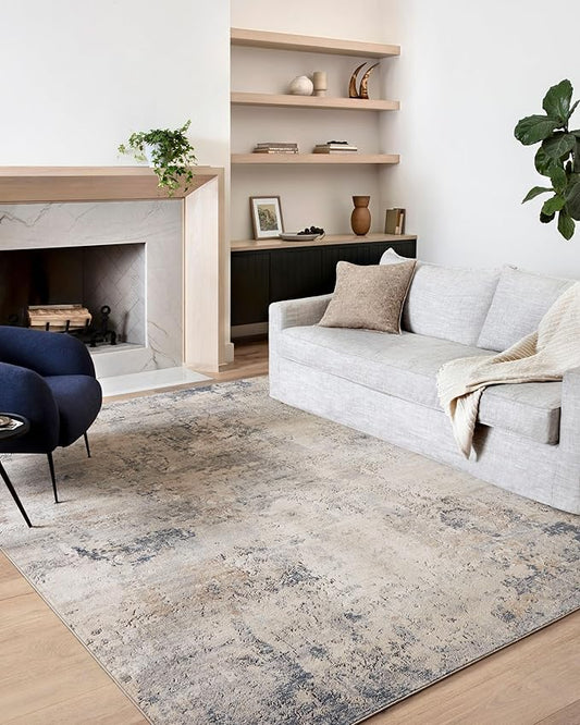 Loloi Teagan Collection TEA-06 Sand/Mist 11'-6" x 15' Area Rug, Large, Soft Neutral Rug, High-Traffic for Living Room, Bedroom, Home Office, Dining Area