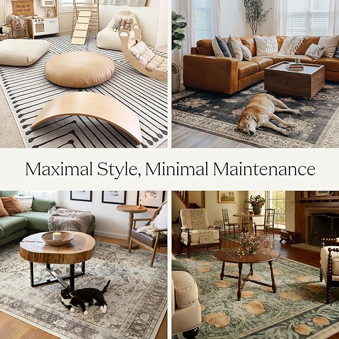 RUGGABLE Washable Area Rug – Kamran Royal Blue 4x6, Stain-Resistant, Non-Slip – Medium Machine Washable Rugs for Living Room, Bedroom, Hallway, Entryway & Office–with Cushioned Pad