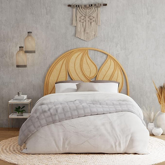 Kouboo Palm Springs Rattan Headboard for Twin Size Beds Natural Boho Style with Intricate Palm Leaf Pattern and Arch Perfect for Coastal Beach Bedroom Made from Rattan 42 in Wide from