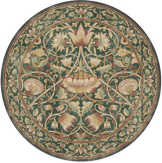 RUGGABLE x Morris & Co Machine Washable Area Rug– Lodden Soft Evergreen & Gold 8 ft Round, Stain-Resistant, Non-Slip– Large Rugs for Living Room, Bedroom, Hallway, Entryway & Office–with Standard Pad