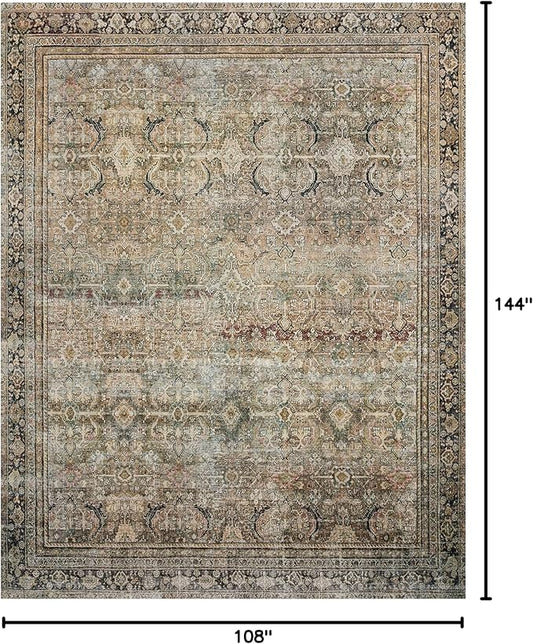 Loloi Layla Collection LAY-03 Olive/Charcoal 9'-0" x 12'-0" .13" Thick Area Rug, Soft, Durable, Vintage Inspired, Distressed, Low Pile, Non-Shedding, Easy Clean, Printed, Living Room Rug