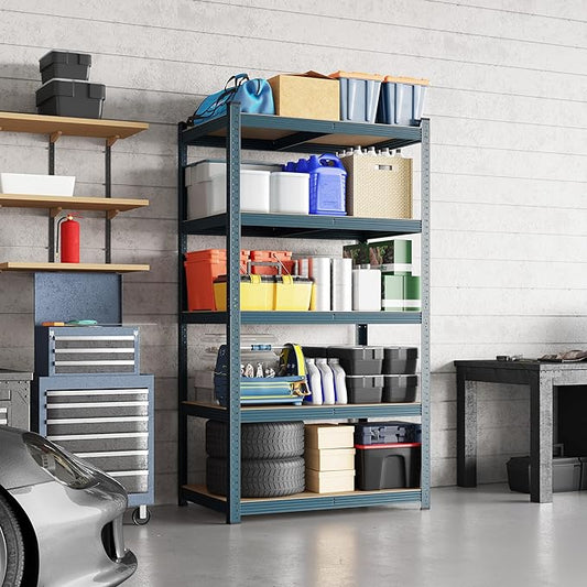 Yaheetech Storage Shelves 5 Tier Garage Shelving Adjustable Utility Rack Industrial Shelves for Warehouse Pantry, 35.5" L × 16″W × 71″H - Neptune Blue