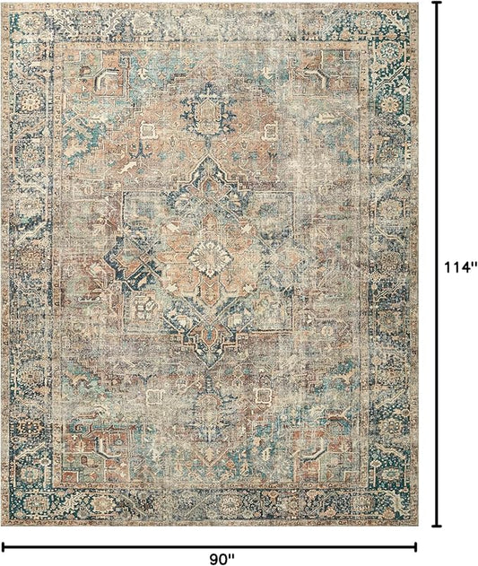 Loloi Margot Collection MAT-02 Terracotta/Lagoon 7'-6" x 9'-6" Area Rug feat. CloudPile, No-Shed Easy Clean Large Patterned Area Rug for Living Room, Bedroom, Dining Area