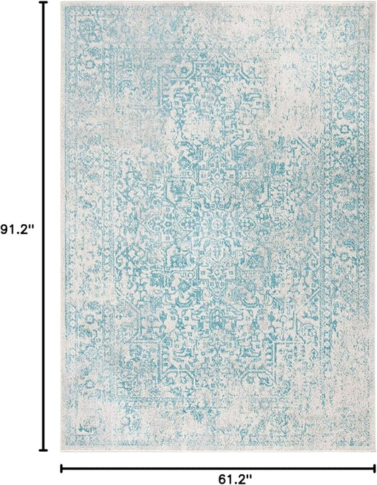 SAFAVIEH Evoke Collection 5'1" x 7'6" Ivory / Aqua EVK256J Oriental Distressed Non-Shedding Living Room Bedroom Area Rug
