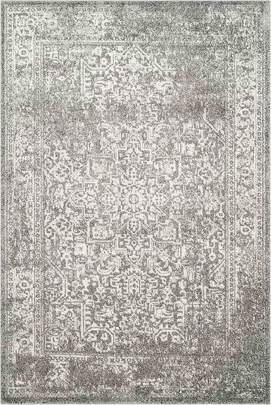 SAFAVIEH Area Rug 6x8 - Evoke Collection - Grey & Ivory, Distressed Design, Non-Shedding & Easy to Clean, Ideal for Living Room, Bedroom, Dining Space (EVK256D)