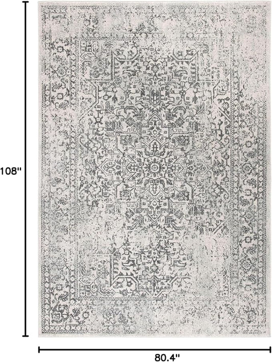 SAFAVIEH Evoke Collection 6'7" x 9' Ivory/Grey EVK256F Oriental Distressed Non-Shedding Living Room Bedroom Dining Home Office Area Rug