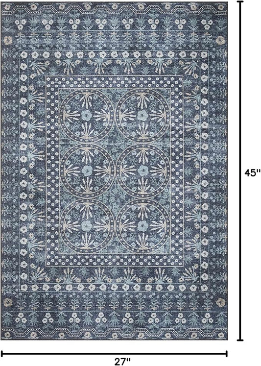 Loloi Rifle Paper Co. Maison Collection MAO-03 Rosette Blue 2'-3" x 3'-9", .19" Pile Height, Accent Rug