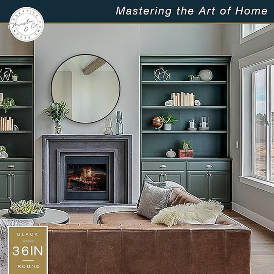 MCS Master & Co. 37.75in Round Metal Black Mirror, Modern Wall Hanging Large Mirror for Bathroom, Bedroom & Livingroom