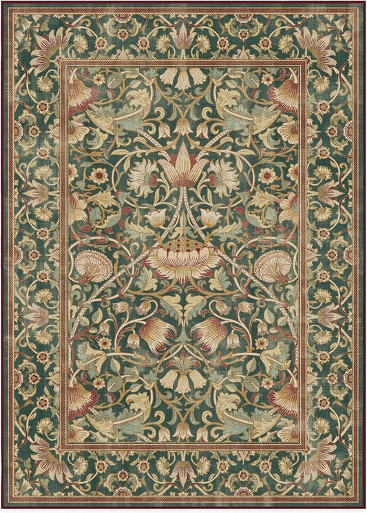 RUGGABLE x Morris & Co Machine Washable Area Rug – Lodden Soft Evergreen & Gold 10x14, Stain-Resistant, Non-Slip – Large Rugs for Living Room, Bedroom, Hallway, Entryway & Office–with Standard Pad