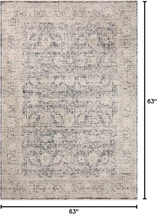 Loloi Amber Lewis Alie Collection ALE-05 Charcoal/Beige 5'-3'' x 5'-3'', .13'' Pile Height, Round Area Rug