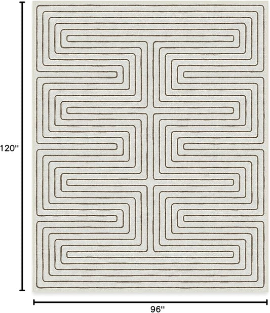 RUGGABLE x Jonathan Adler Machine Washable Modern Area Rug – Labyrinth Camel/Ivory 8x10, Stain-Resistant, Non-Slip – Large Rugs for Living Room, Bedroom, Hallway, Entryway & Office–with Cushioned Pad