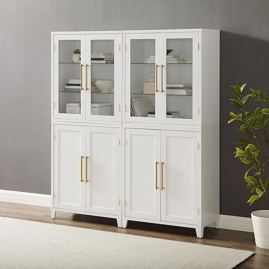 Crosley Furniture Roarke 2-Piece Glass Door China Hutch Kitchen Pantry Storage Cabinet Set, Dining Room, White
